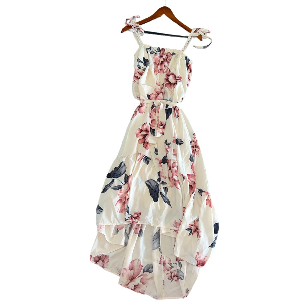Pinkblush High Low Floral Dress in White and Pink